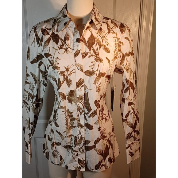 Nordstrom Signature Tops - Nordstrom Signature Shirt Womens Medium White Tan Botanical Floral Button Up